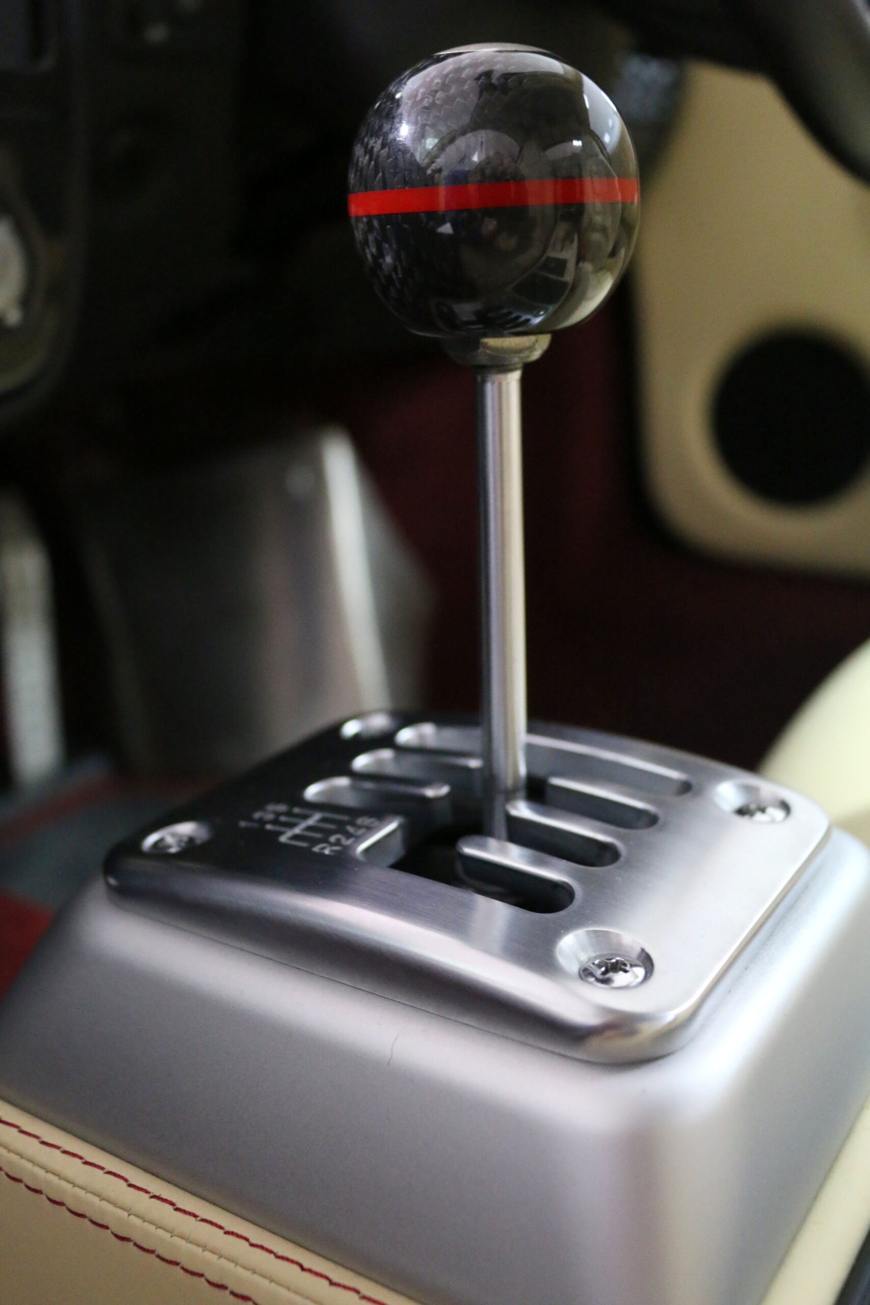 Close-up of a manual gear shifter