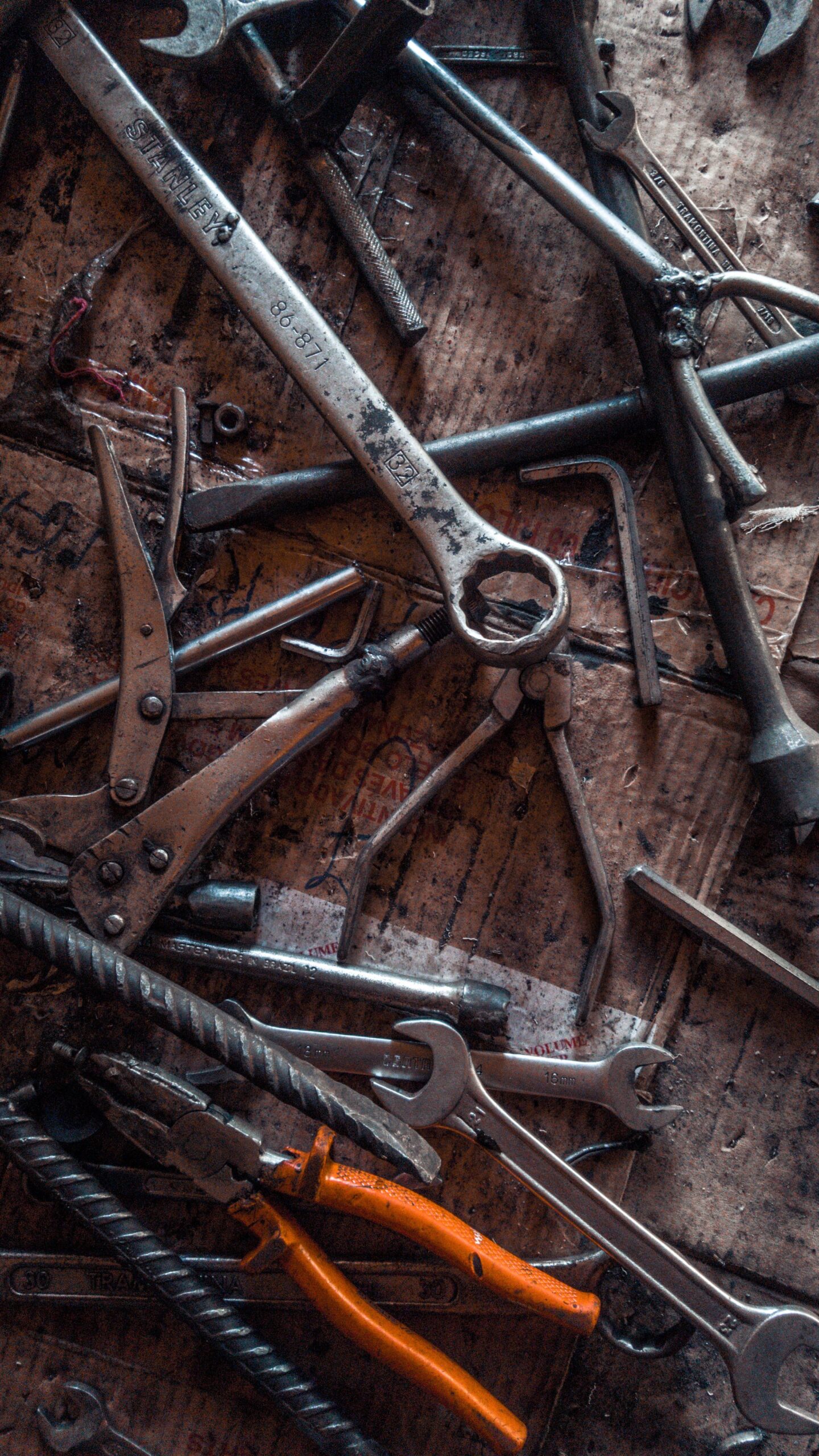 Close-up of hand tools used for auto repair